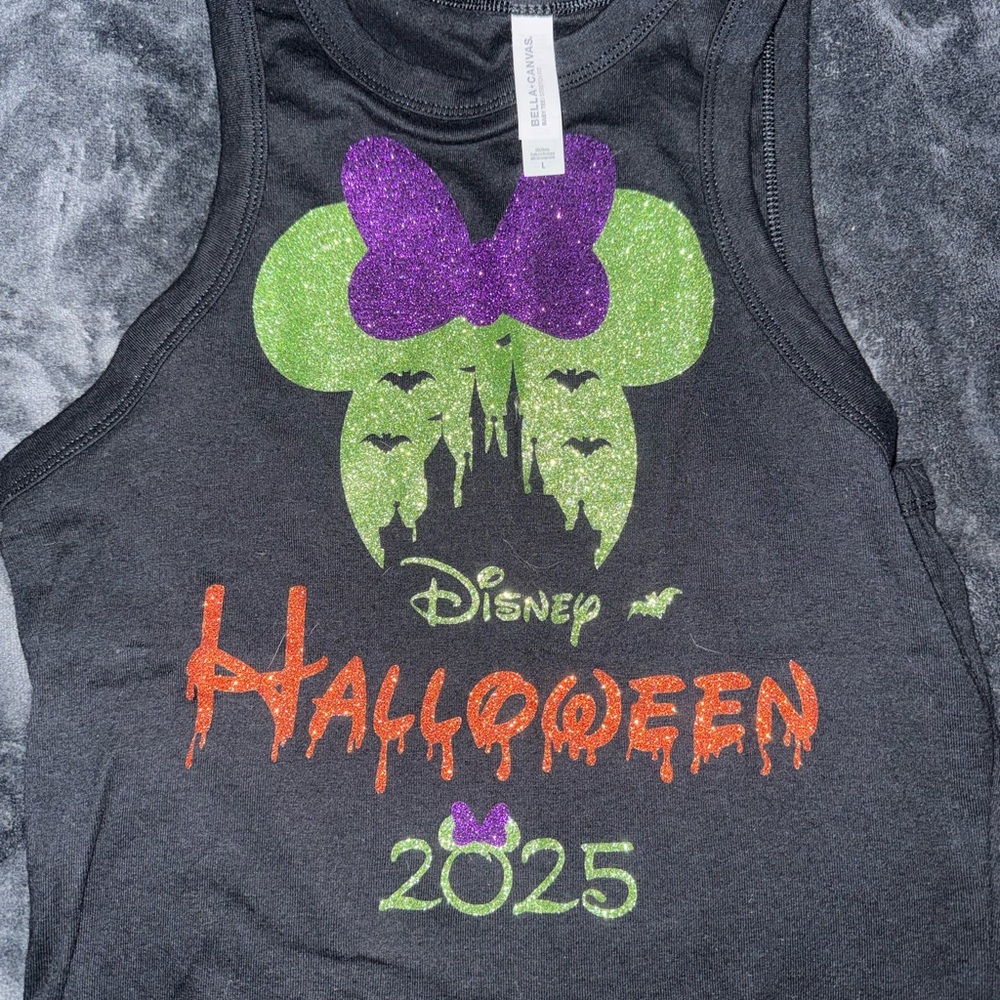 Bella Canvas Black Tee with Glittery Purple and Green Design
